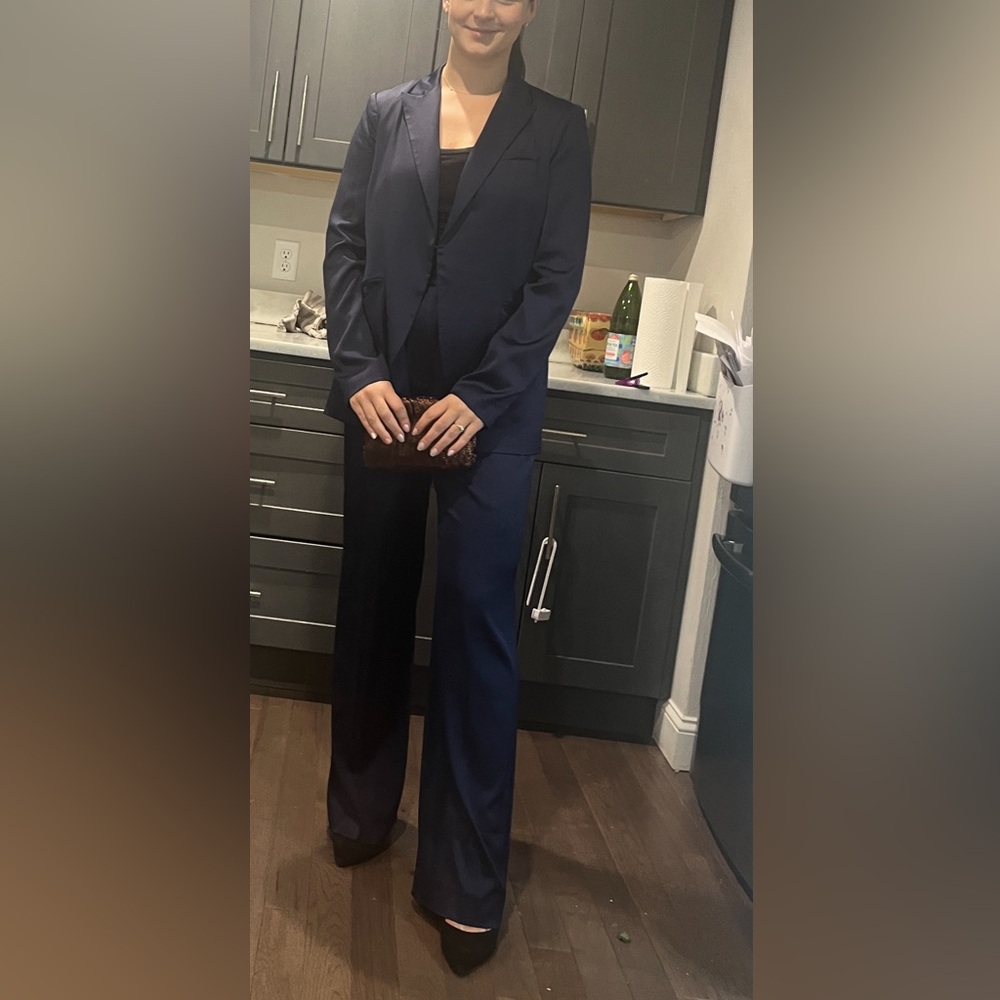 Full suit - navy satin blazer and trouser - Picture 4 of 5